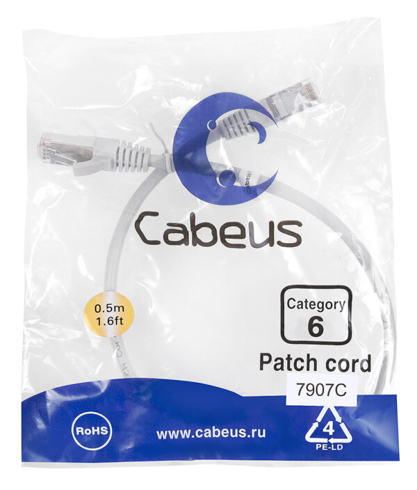 патч-корд cabeus pc-ftp-rj45-cat.6-0.5m-lszh кат.6 0.5 м серый