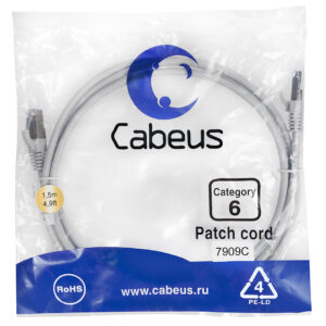 Патч-корд Cabeus PC-FTP-RJ45-Cat.6-1.5m-LSZH Кат.6 1.5 м серый