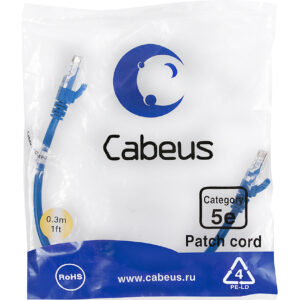 Патч-корд Cabeus PC-UTP-RJ45-Cat.5e-0.3m-BL-LSZH Кат.5е 0.3 м синий