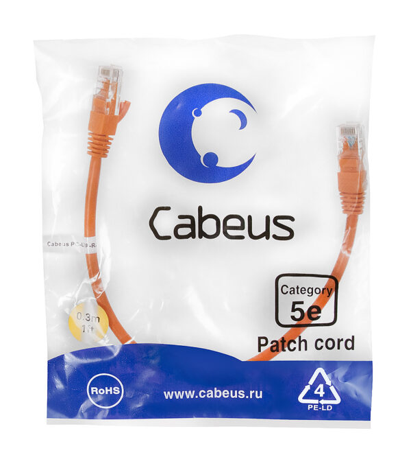 патч-корд cabeus pc-utp-rj45-cat.5e-0.3m-or-lszh кат.5е 0.3 м оранжевый