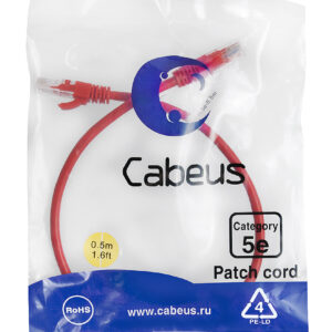 Патч-корд Cabeus PC-UTP-RJ45-Cat.5e-0.5m-RD Кат.5е 0.5 м красный
