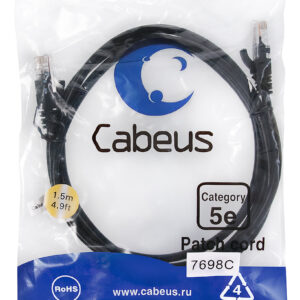 Патч-корд Cabeus PC-UTP-RJ45-Cat.5e-1.5m-BK Кат.5е 1.5 м черный