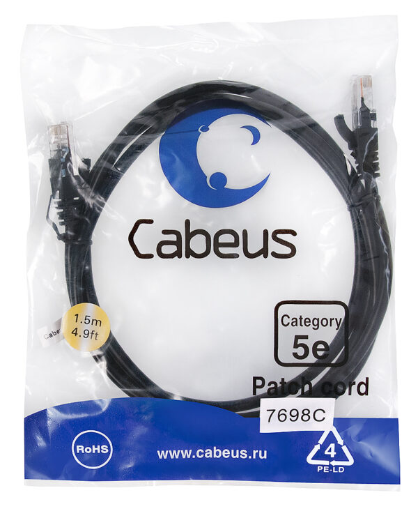 патч-корд cabeus pc-utp-rj45-cat.5e-1.5m-bk кат.5е 1.5 м черный