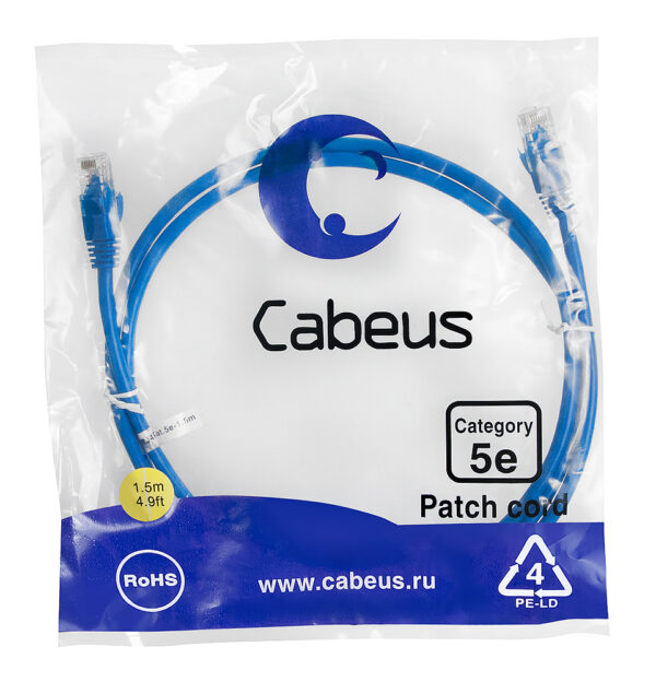 патч-корд cabeus pc-utp-rj45-cat.5e-1.5m-bl кат.5е 1.5 м синий