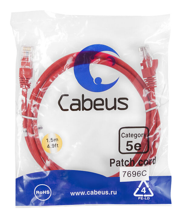 патч-корд cabeus pc-utp-rj45-cat.5e-1.5m-rd кат.5е 1.5 м красный