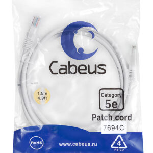 Патч-корд Cabeus PC-UTP-RJ45-Cat.5e-1.5m-WH Кат.5е 1.5 м белый