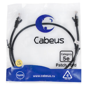 Патч-корд Cabeus PC-UTP-RJ45-Cat.5e-1m-BK Кат.5е 1 м черный