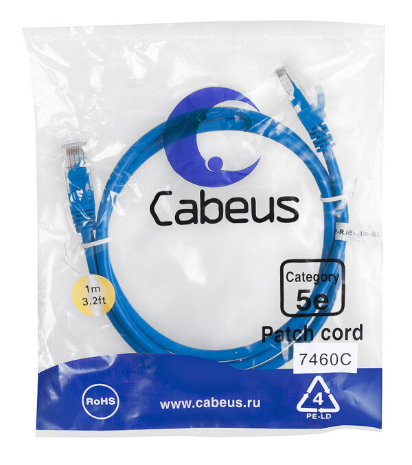 патч-корд cabeus pc-utp-rj45-cat.5e-1m-bl кат.5е 1 м синий