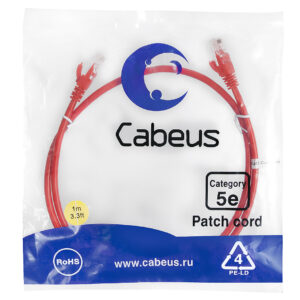 Патч-корд Cabeus PC-UTP-RJ45-Cat.5e-1m-RD Кат.5е 1 м красный