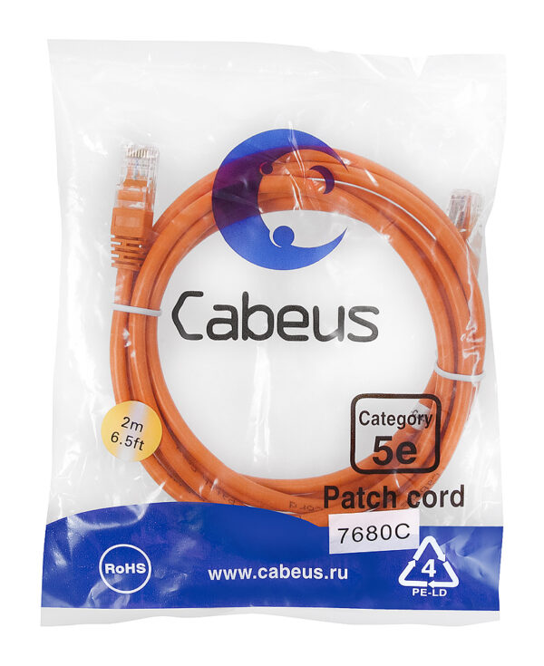 патч-корд cabeus pc-utp-rj45-cat.5e-2m-or кат.5е 2 м оранжевый