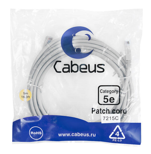 патч-корд cabeus pc-utp-rj45-cat.5e-5m кат.5е 5 м серый