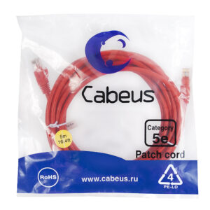 Патч-корд Cabeus PC-UTP-RJ45-Cat.5e-5m-RD Кат.5е 5 м красный