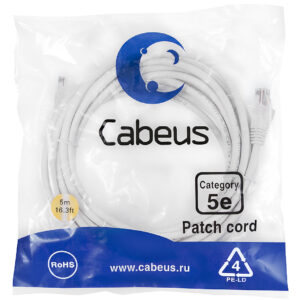 Патч-корд Cabeus PC-UTP-RJ45-Cat.5e-5m-WH Кат.5е 5 м белый