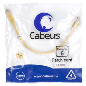Патч-корд Cabeus PC-UTP-RJ45-Cat.6-0.3m-YL Кат.6 0.3 м желтый