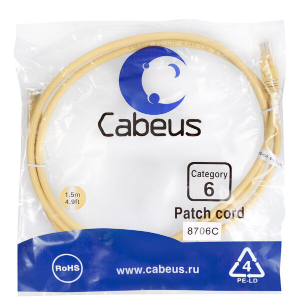 патч-корд cabeus pc-utp-rj45-cat.6-1.5m-yl кат.6 1.5 м желтый