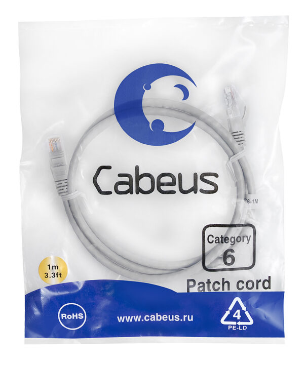 патч-корд cabeus pc-utp-rj45-cat.6-1m кат.6 1 м серый