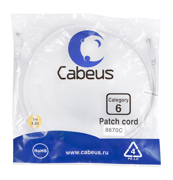 патч-корд cabeus pc-utp-rj45-cat.6-1m-wh кат.6 1 м белый