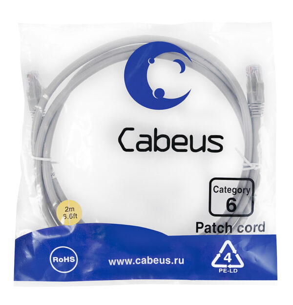 патч-корд cabeus pc-utp-rj45-cat.6-2m кат.6 2 м серый