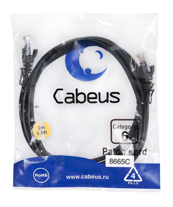 патч-корд cabeus pc-utp-rj45-cat.6-2m-bk кат.6 2 м черный