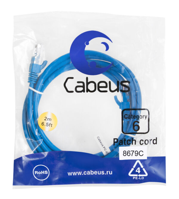 патч-корд cabeus pc-utp-rj45-cat.6-2m-bl кат.6 2 м синий