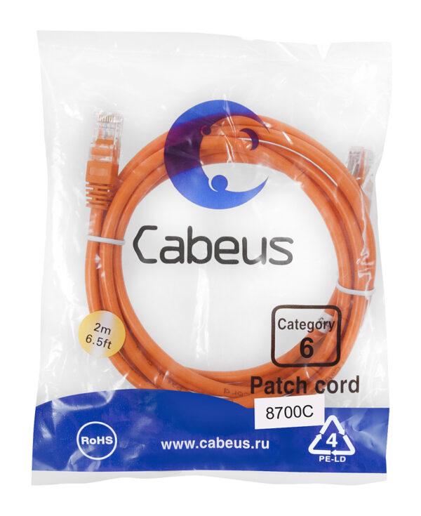 патч-корд cabeus pc-utp-rj45-cat.6-2m-or кат.6 2 м оранжевый