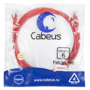 Патч-корд Cabeus PC-UTP-RJ45-Cat.6-2m-RD Кат.6 2 м красный