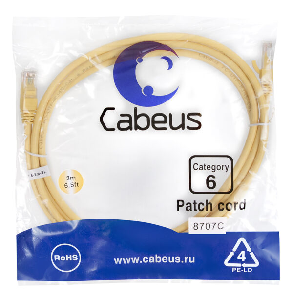 патч-корд cabeus pc-utp-rj45-cat.6-2m-yl кат.6 2 м желтый