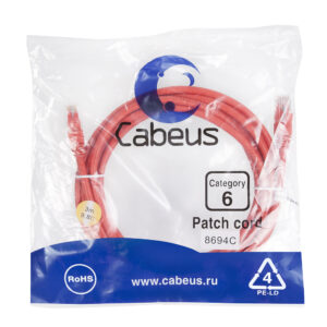 Патч-корд Cabeus PC-UTP-RJ45-Cat.6-3m-RD Кат.6 3 м красный
