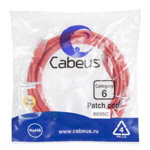 Патч-корд Cabeus PC-UTP-RJ45-Cat.6-5m-RD Кат.6 5 м красный