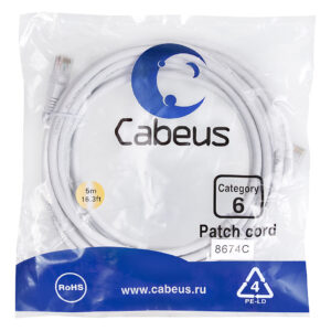 Патч-корд Cabeus PC-UTP-RJ45-Cat.6-5m-WH Кат.6 5 м белый