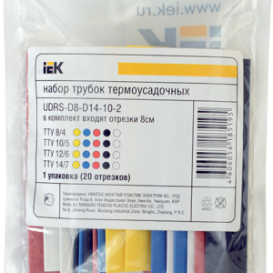 IEK UDRS-D2-D4-10-10 Набор трубок термоус. ТТУ 4/2 (4хЧ; 2хБ; К; С; Ж; З) 10х10см разноцвет.