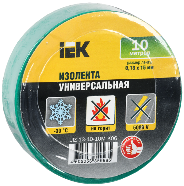 iek uiz-13-10-10m-k06 изолента пвх 0.13х15мм (рул.10м) зел.