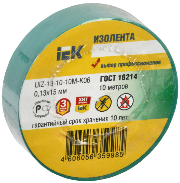 iek uiz-13-10-10m-k06 изолента пвх 0.13х15мм (рул.10м) зел.