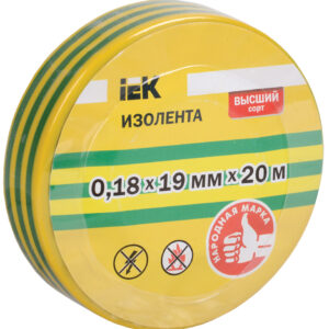 IEK UIZ-18-19-20MS-K52 Изолента ПВХ 0.18х19мм (рул.20м) для DIY жел./зел.