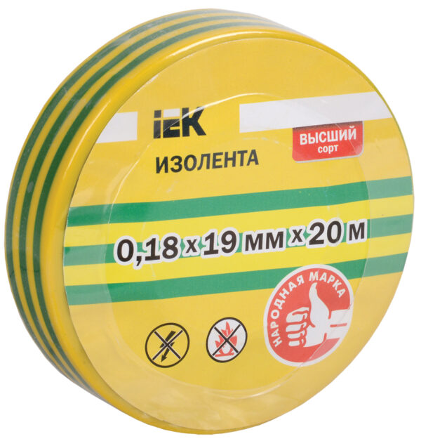 iek uiz-18-19-20ms-k52 изолента пвх 0.18х19мм (рул.20м) для diy жел./зел.