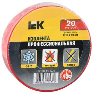 IEK UIZ-20-10-K04 Изолента ПВХ 0.18х19мм красн. (рул.20м)