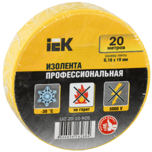 IEK UIZ-20-10-K05 Изолента ПВХ 0.18х19мм жел. (рул.20м)