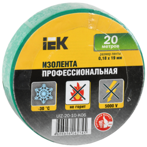 IEK UIZ-20-10-K06 Изолента ПВХ 0.18х19мм зел. (рул.20м)