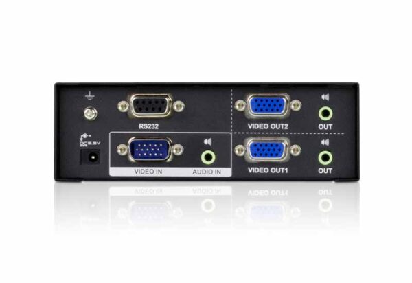 aten vs0102-at-g разветвитель video splitter, vga/svga/multisync+audio, 1> 2 монитора/port 450mhz, 65 метр., f>m, без шнуров, б.п.220> 5.3v