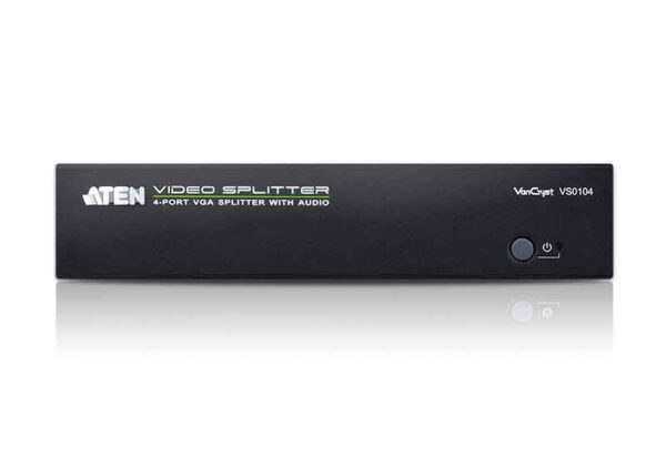 aten vs0104-at-g разветвитель video splitter, vga/svga/multisync+audio, 1> 4 монитора/port 450mhz, 65 метр., f>m, без шнуров, б.п.220> 5.3v