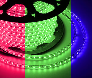 LED лента 220 В, 13х8 мм, IP67, SMD 5050, 60 LED/m, цвет свечения RGB
