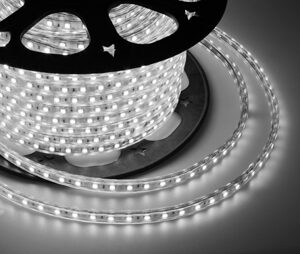 LED лента 220 В, 10х7 мм, IP67, SMD 2835, 60 LED/m, цвет свечения белый, бухта 100 м