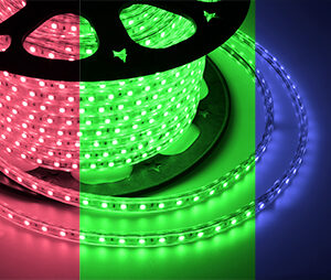 LED лента 220 В, 10х7 мм, IP67, SMD 2835, 60 LED/m, цвет свечения RGYB (мульти), бухта 100 м
