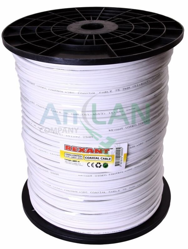 rexant 01-4003 кабель для видеонаблюдения кксв-в + 2х0.5мм., 305м., белый
