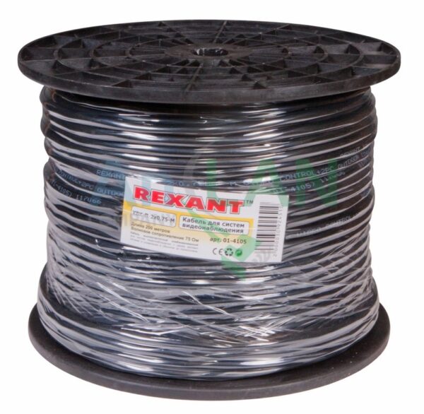 rexant 01-4105 кабель для видеонаблюдения квк-п-2 + 2х0,75кв.мм, 200м., черный, outdoor