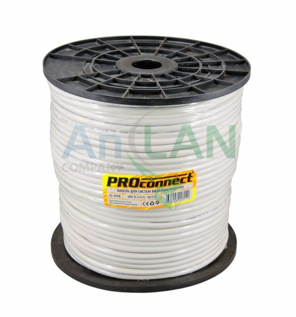 proconnect 01-4108 кабель для видеонаблюдения квк-в-2 + 2х0,75кв.мм (cca), (96), 200м., серый
