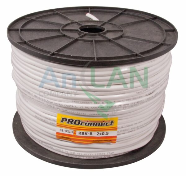 proconnect 01-4213 кабель для видеонаблюдения квк-в-2 + 2х0,50кв.мм, 200м., белый