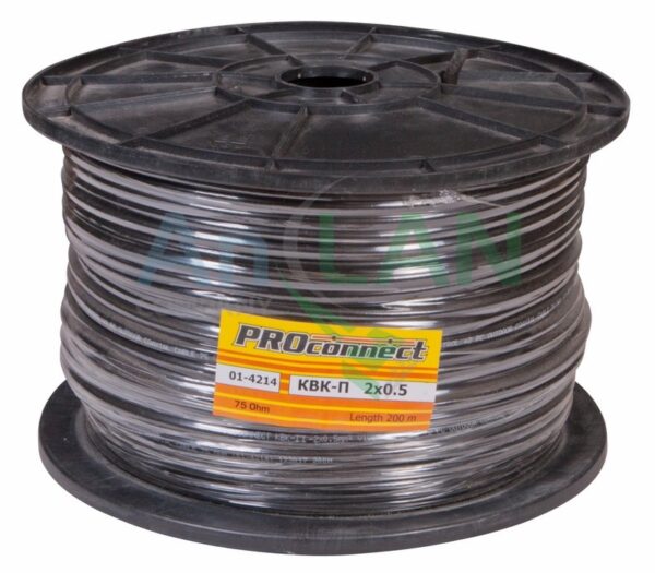proconnect 01-4214 кабель для видеонаблюдения квк-п-2 + 2х0,50кв.мм, 200м., черный, outdoor