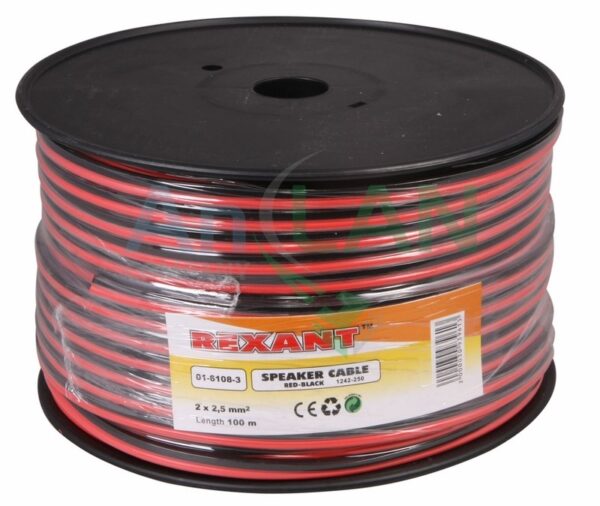 акустический кабель швпм 2х2.5 мм rexant 01-6108-3 красно-черный 100 м