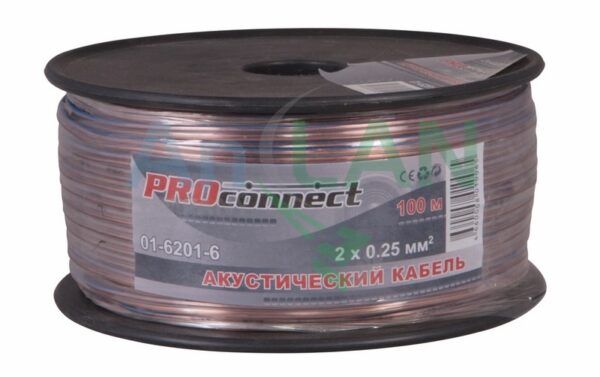 акустический кабель blue line 2х0.25 мм proconnect 01-6201-6 прозрачный 100 м